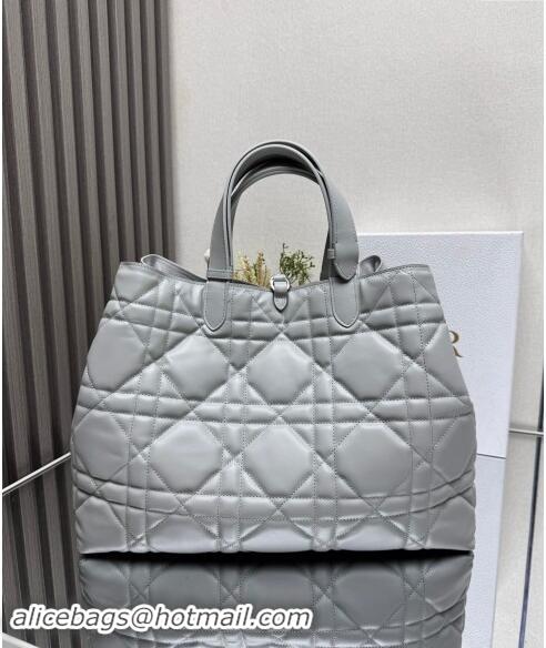 Top Grade Dior Large Toujours Tote Bag in Macrocannage Calfskin CD1101 Cloud Grey 2024