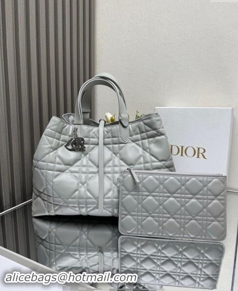 Top Grade Dior Large Toujours Tote Bag in Macrocannage Calfskin CD1101 Cloud Grey 2024