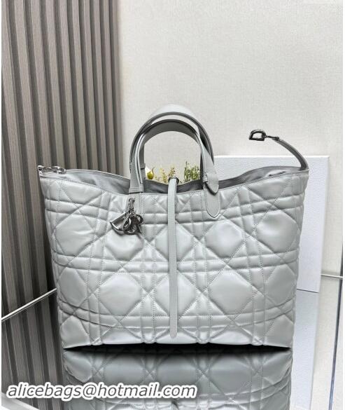 Top Grade Dior Large Toujours Tote Bag in Macrocannage Calfskin CD1101 Cloud Grey 2024