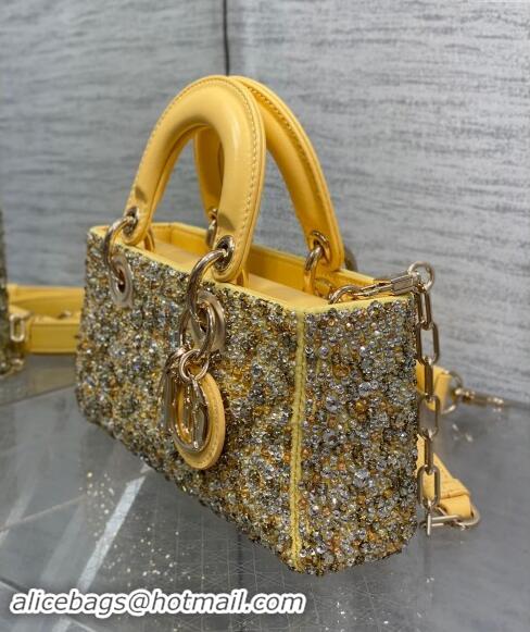 Grade Quality Dior Lady D-Joy Small Bag in Bead Embroidery 1101 Yellow 2024