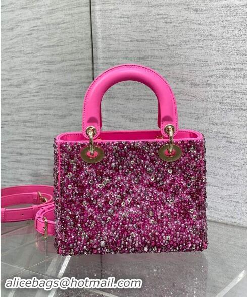 Unique Discount Dior Small Lady Bag in Bead Embroidery 1102 Deep Pink 2024