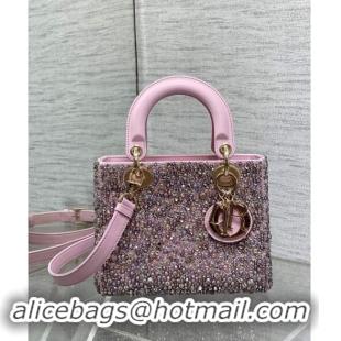 Well Crafted Dior Small Lady Bag in Bead Embroidery 1102 Light Pink 2024