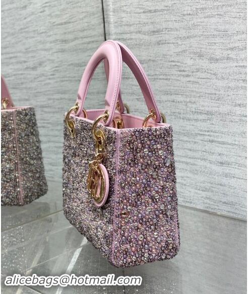 Well Crafted Dior Small Lady Bag in Bead Embroidery 1102 Light Pink 2024