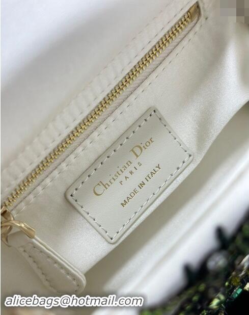 Best Price Dior Mini Lady Bag in White Satin Embroidered with Beads and Strass M0505 Green 2024