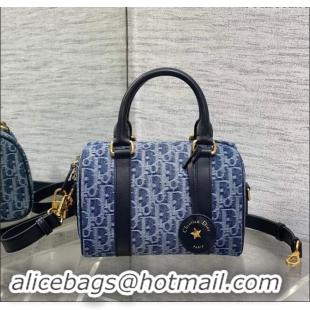 Top Grade Dior Groove 20 Boston Bag in Oblique D0801 Denim Blue 2024