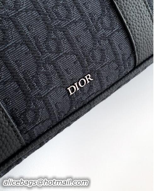 Grade Design Dior Mens Zipped Briefcase in Black Dior Oblique Jacquard and Black Grained Calfskin H03E 2024