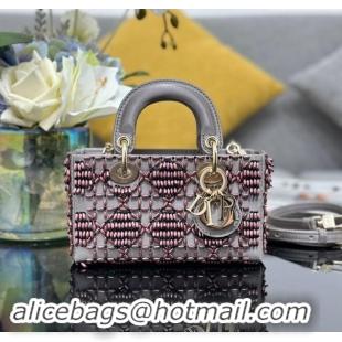 Most Popular Dior Micro Lady D-Joy Bag in Grey Satin with Beads S0910 2024