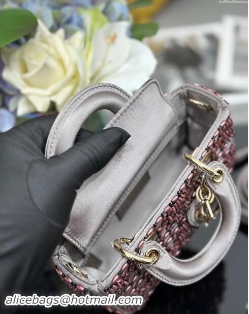 Most Popular Dior Micro Lady D-Joy Bag in Grey Satin with Beads S0910 2024