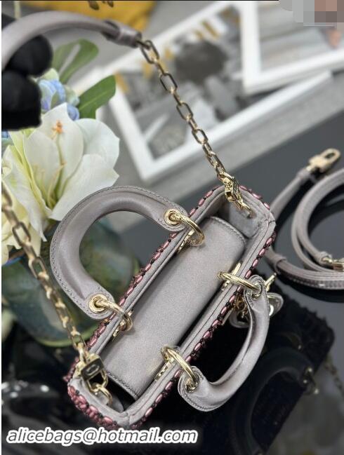 Most Popular Dior Micro Lady D-Joy Bag in Grey Satin with Beads S0910 2024