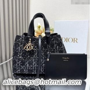 Top Design Dior Medium Dior Toujours Bag in Cannage Tweed 2821 Black 2024