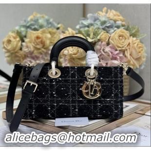 Top Quality Dior Medium Lady D-Joy Bag in  Cannage Tweed 0613 Black 2024