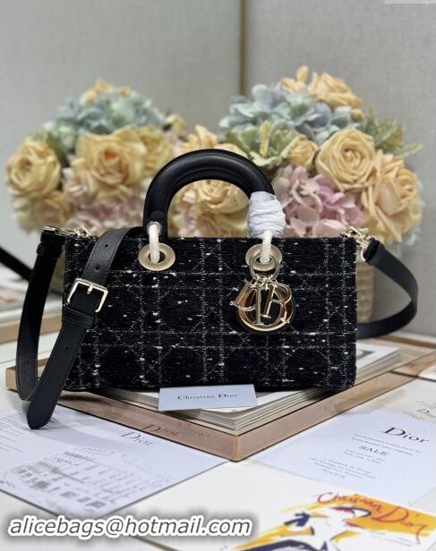 Top Quality Dior Medium Lady D-Joy Bag in  Cannage Tweed 0613 Black 2024