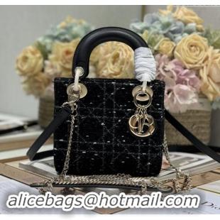 Top Grade Dior Mini Lady Dior Bag in Cannage Tweed 0505 Black 2024