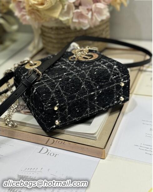 Top Grade Dior Mini Lady Dior Bag in Cannage Tweed 0505 Black 2024