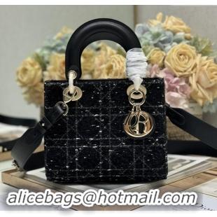 Good Quality Dior Small Lady Dior Bag in Cannage Tweed 0538 Black 2024