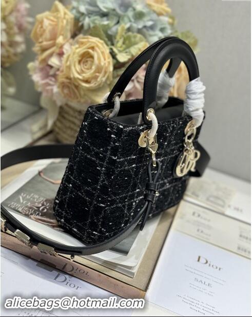 Good Quality Dior Small Lady Dior Bag in Cannage Tweed 0538 Black 2024