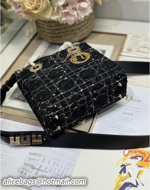 Good Quality Dior Small Lady Dior Bag in Cannage Tweed 0538 Black 2024