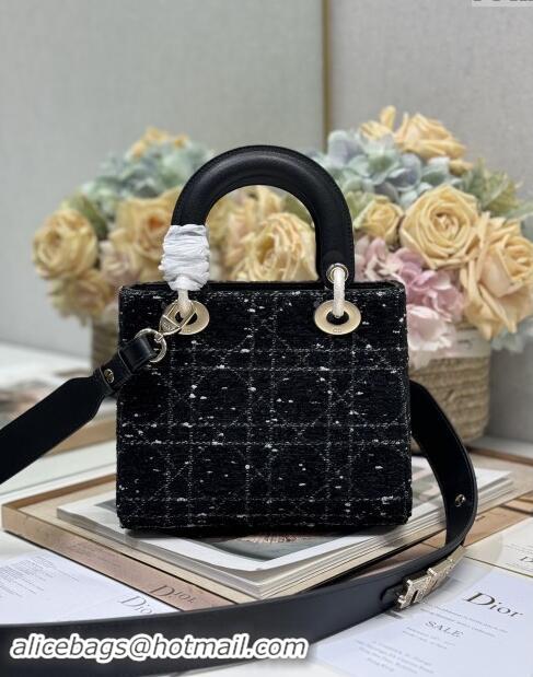 Good Quality Dior Small Lady Dior Bag in Cannage Tweed 0538 Black 2024