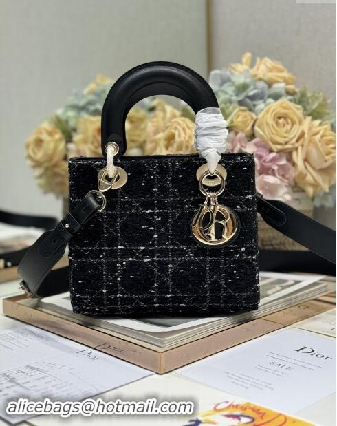 Good Quality Dior Small Lady Dior Bag in Cannage Tweed 0538 Black 2024