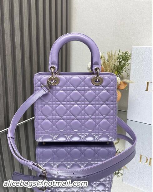 Top Grade Dior Medium Lady Dior Bag in Cannage Lambskin 0565 Purple 2024