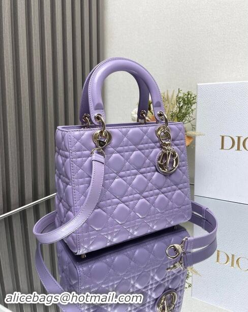 Top Grade Dior Medium Lady Dior Bag in Cannage Lambskin 0565 Purple 2024