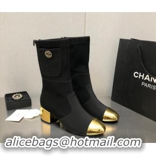 Best Price Chanel Knit & Grosgrain Ankle Boots Black/Gold 1016086