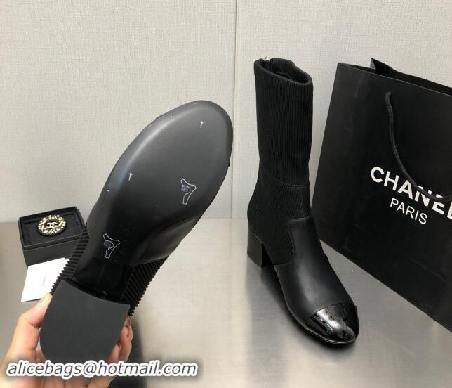 Top Grade Chanel Knit & Calfskin Ankle Boots Black 1016088