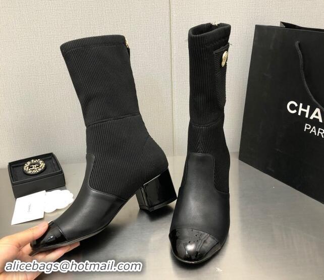 Top Grade Chanel Knit & Calfskin Ankle Boots Black 1016088