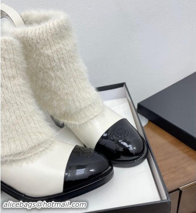 Unique Style Chanel Knit Foldover & Calfskin Ankle Boots White 1016089