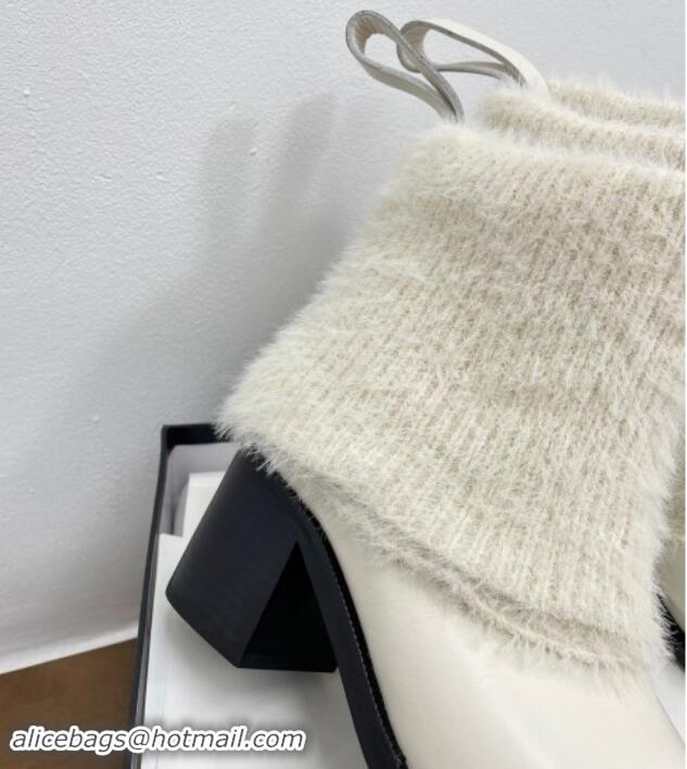 Unique Style Chanel Knit Foldover & Calfskin Ankle Boots White 1016089