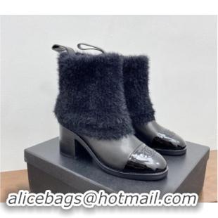 Purchase Chanel Knit Foldover & Calfskin Ankle Boots Black 1016090