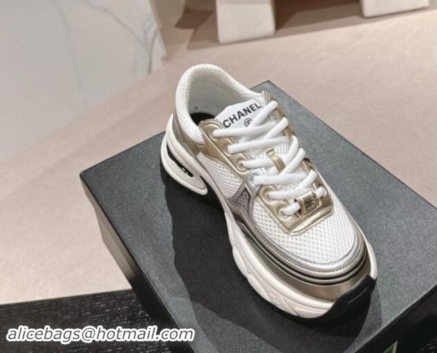 Pretty Style Chanel Calfskin & Mesh Sneakers White/Gold 016095