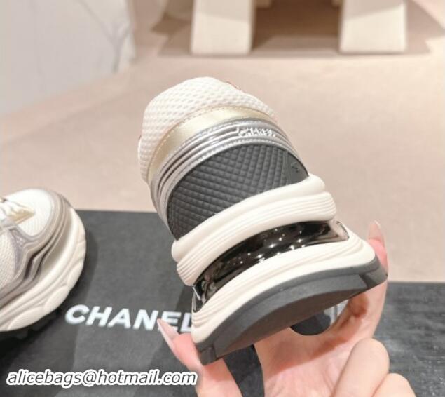 Pretty Style Chanel Calfskin & Mesh Sneakers White/Gold 016095