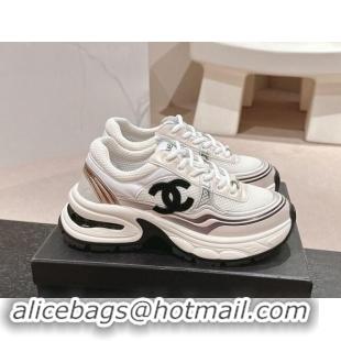 Low Cost Chanel Calfskin & Mesh Sneakers White/Purple 1016096