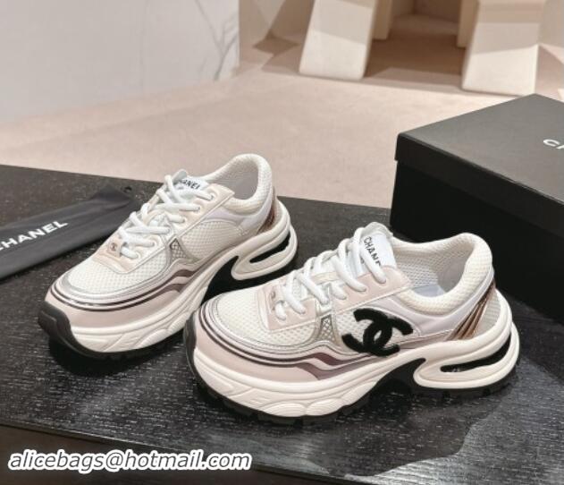 Low Cost Chanel Calfskin & Mesh Sneakers White/Purple 1016096