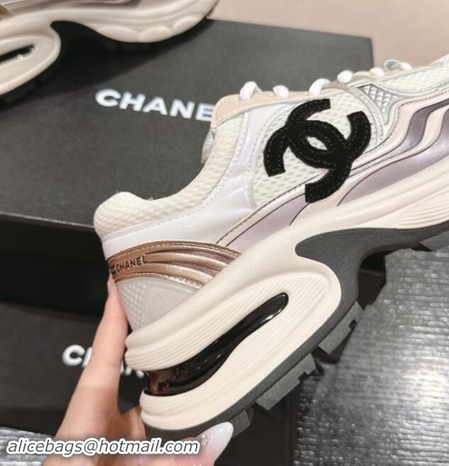 Low Cost Chanel Calfskin & Mesh Sneakers White/Purple 1016096