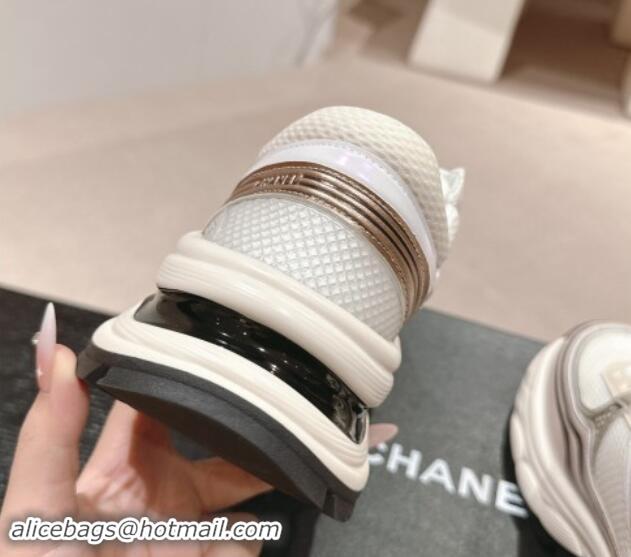 Low Cost Chanel Calfskin & Mesh Sneakers White/Purple 1016096