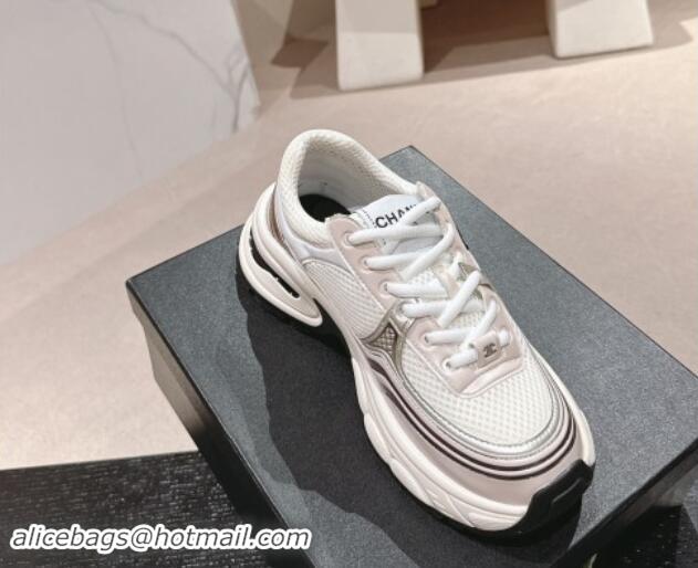 Low Cost Chanel Calfskin & Mesh Sneakers White/Purple 1016096