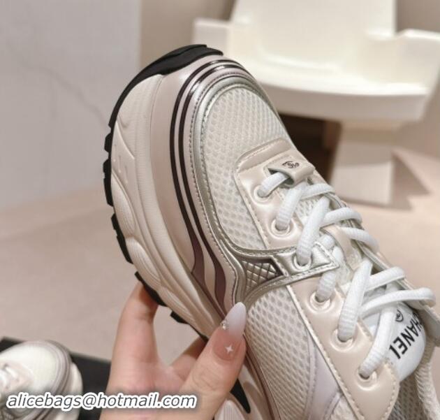 Low Cost Chanel Calfskin & Mesh Sneakers White/Purple 1016096