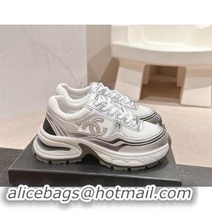 Best Product Chanel Calfskin & Mesh Sneakers White/Silver 1016097