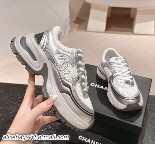 Best Product Chanel Calfskin & Mesh Sneakers White/Silver 1016097