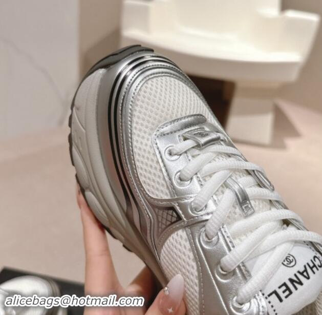 Best Product Chanel Calfskin & Mesh Sneakers White/Silver 1016097