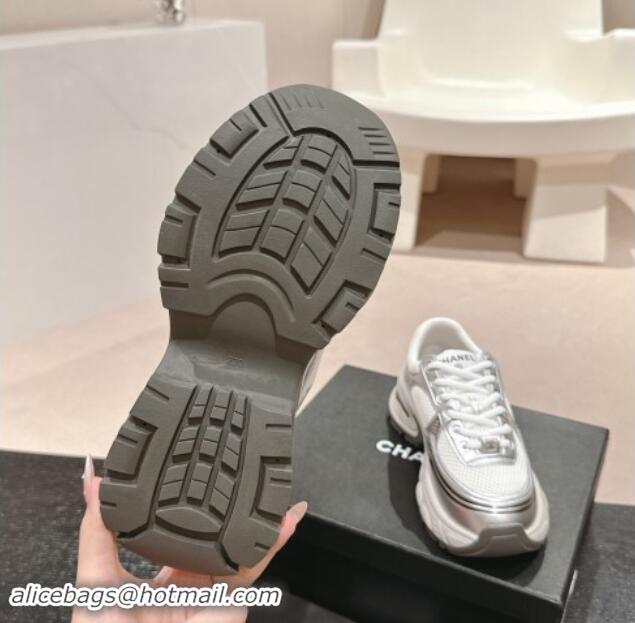 Best Product Chanel Calfskin & Mesh Sneakers White/Silver 1016097