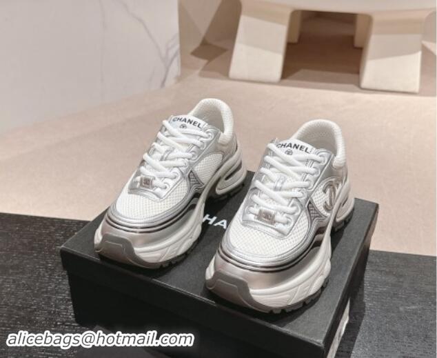 Best Product Chanel Calfskin & Mesh Sneakers White/Silver 1016097