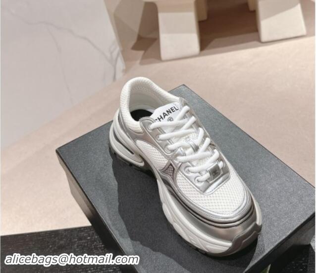 Best Product Chanel Calfskin & Mesh Sneakers White/Silver 1016097