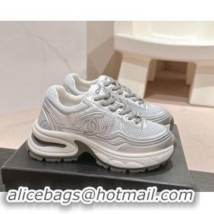 Good Looking Chanel Calfskin & Mesh Sneakers Silver 1016098