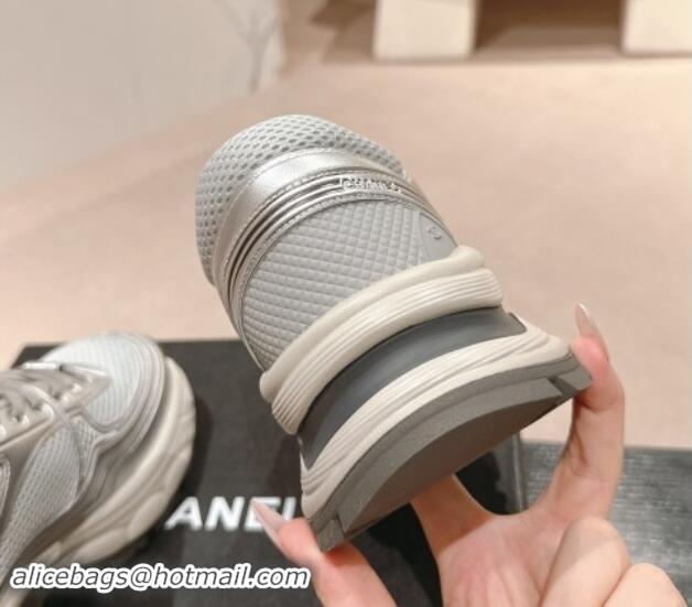 Good Looking Chanel Calfskin & Mesh Sneakers Silver 1016098