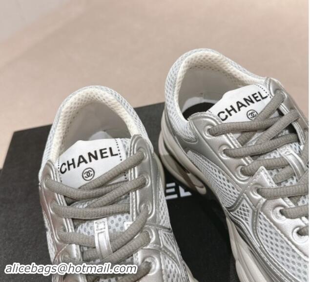 Good Looking Chanel Calfskin & Mesh Sneakers Silver 1016098