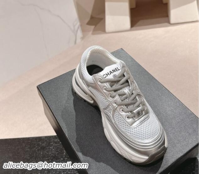 Good Looking Chanel Calfskin & Mesh Sneakers Silver 1016098