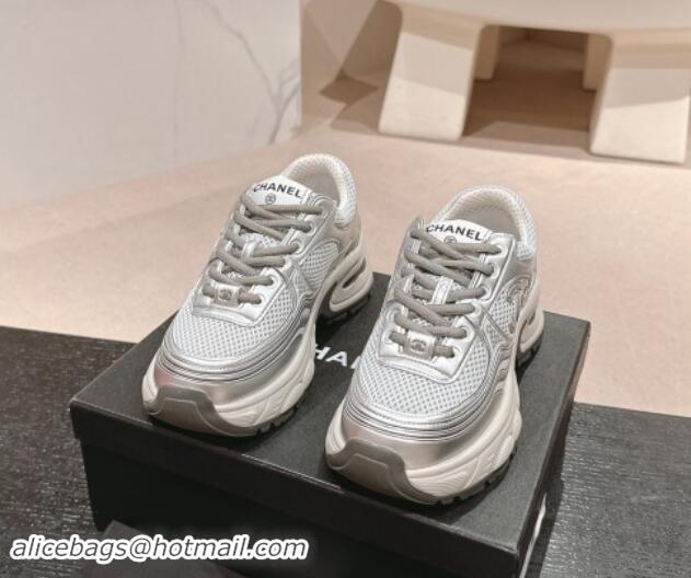 Good Looking Chanel Calfskin & Mesh Sneakers Silver 1016098